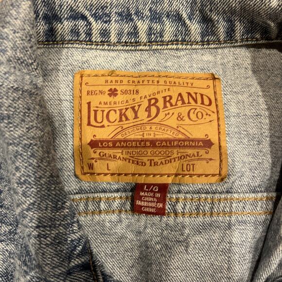 Lucky Brand Jean Jacket Tomboy Trucker Button Front Distressed Women Size Large - Picture 6 of 13